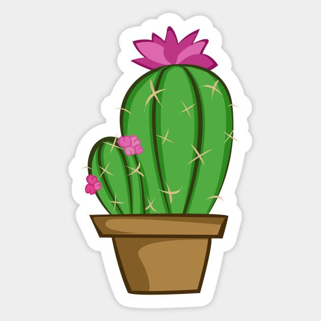 a sticker with a cactus in a pot and pink flowers on the top of it