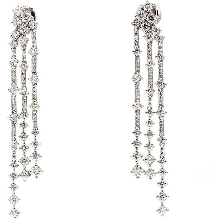 Ninacci 14K White Gold Chandelier Style Dangling Earrings with Prong Set Round Diamonds - 4.65 Carat Total Diamond Weight Dazzling Brilliant Cut Chandelier Earrings For Formal Occasions, Dazzling Brilliant Cut Chandelier Earrings For Formal Events, Luxury Diamond Cut Dangle Chandelier Earrings, Dazzling Diamond Chandelier Earrings For Formal Occasions, Evening Diamond Chandelier Earrings With Prong Setting, Formal Fine Jewelry Chandelier Earrings With Prong Setting, Fine Jewelry White Gold Chandelier Earrings For Evening, Formal Diamond Chandelier Earrings With Prong Setting, Evening Brilliant Cut Fine Jewelry Chandelier Earrings