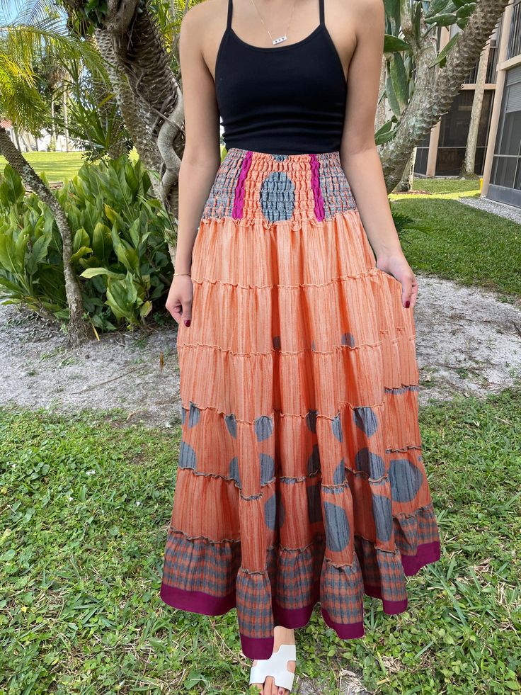 Bohemian Peach Summer Beach Maxi Skirt Stylish Boho Skirt Dress S/M Beach Maxi Skirt, Statement Skirt, Boho Skirt, Maxi Skirt Dress, Summer Boho, Boho Skirts, Free Spirited, Boho Summer, Skirt Dress