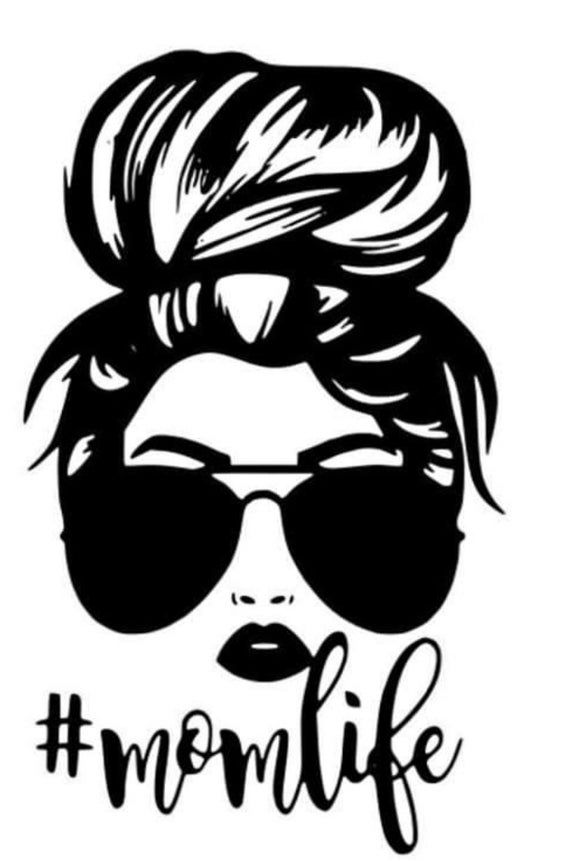 a woman with sunglasses and the words mom life on her face, in black ink