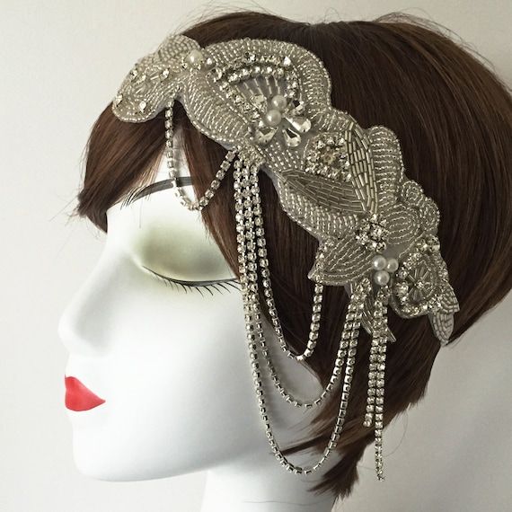 Luxury Rhinestone Diamante Headpiece Flapper 20s Gatsby | Etsy Vintage Wedding Headband Headpiece, Vintage Wedding Headband, Glamorous Crystal Embellished Headband, Vintage Adjustable Wedding Headpiece, Glamorous Adjustable Headband, Vintage Evening Headband Hair Accessory, Vintage Evening Headband, Adjustable Headband For Vintage Events, Rhinestone Headband For Wedding