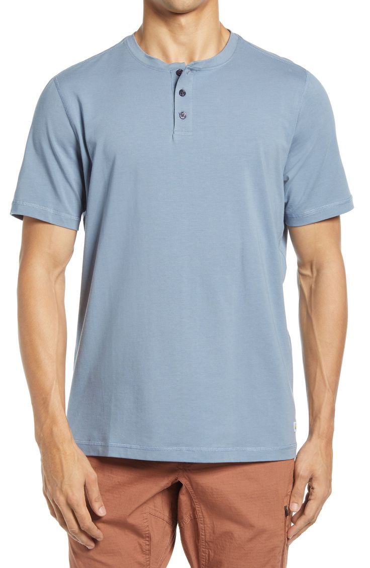 This henley shirt crafted from soft cotton and a sustainable SeaCell fiber that is made from renewable seaweed. Style Name:Vuori Ever Short Sleeve Henley. Style Number: 6127762. Available in stores. Short Sleeve Henley, Henley Shirt, Henley Shirts, Pima Cotton, Medium Blue, Cotton Blend, Short Sleeves, Nordstrom, Mens Tshirts