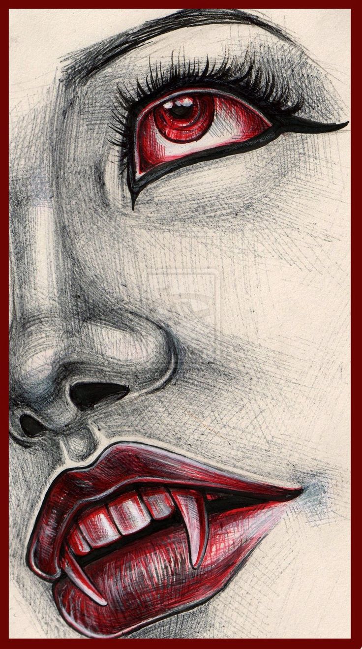 a drawing of a woman's face with red lips