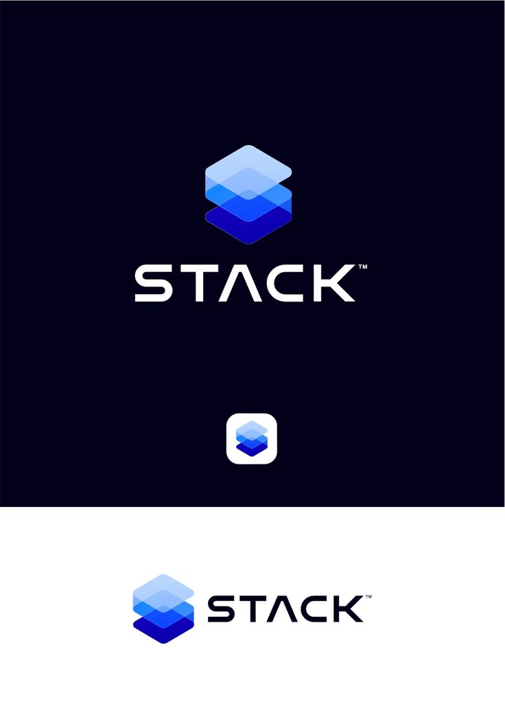 the logo for stack is shown in three different colors and font styles, including blue, white