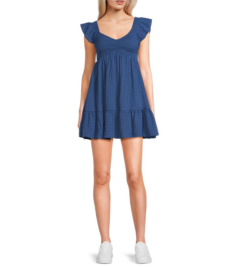 From Allison & Kelly&#x2C; this dress features:V-necklineShort flutter sleevesSmocked empire bodicePullover stylingPolyesterMachine wash/tumble dryImported. Summer A-line Mini Dress With Smocked Back, Casual Mini Dress With Smocked Bodice And V-neck, Summer V-neck Mini Dress With Smocked Bodice, Blue V-neck Mini Dress With Smocked Bodice, Beach-ready Mini Smocked Dress With Ruffles, Sun Dress Casual, Sundresses Women, Daytime Dresses, Junior Dresses