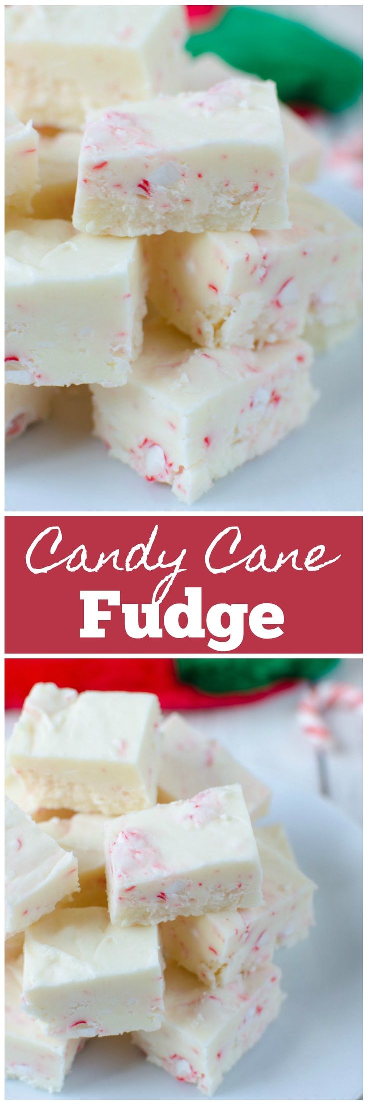 white chocolate peppermint fudge on a plate