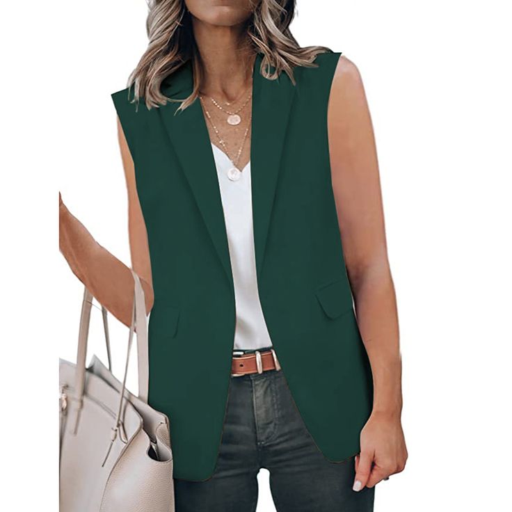 Green Lapel Collar Sleeveless Blazer Office Sleeveless Vest For Fall, Green Sleeveless Vest For Workwear, Green Sleeveless Vest For Work, Spring Office Sleeveless Vest, Casual Sleeveless Vest For Office, Sleeveless Blazer, Lapel Collar, Blazer Suit, Avocado