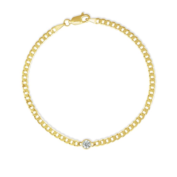 Introducing the epitome of luxury: our 14K Gold Solitaire Diamond Cuban Chain Bracelet. Crafted with meticulous precision, this exquisite piece marries the timeless allure of a solitaire diamond with the bold and iconic design of a Cuban chain.The 14K gold Cuban chain, known for its distinctive links, provides a sophisticated backdrop for the dazzling 3mm single solitaire diamond.✪ DETAILS•14k Gold (Stamped 14K for Purity Authenticity)• 3mm Cuban Link Chain• Size: 7 inches• Weight: 2.81 grams✪ N Classic Cubic Zirconia Chain Bracelet For Anniversary, Luxury Yellow Gold Diamond Bracelet With Single Diamond, Luxury White Gold Bracelet With Single Diamond, Formal Diamond Chain Bracelet With Brilliant Cut, Formal Gold Bracelet With Single Diamond, Formal Fine Jewelry Gold Bracelet With Single Diamond, Classic Round Gold Bracelet With Diamonds, Classic Gold Bracelet With Diamonds, Classic Gold Diamond Bracelet With Round Cut