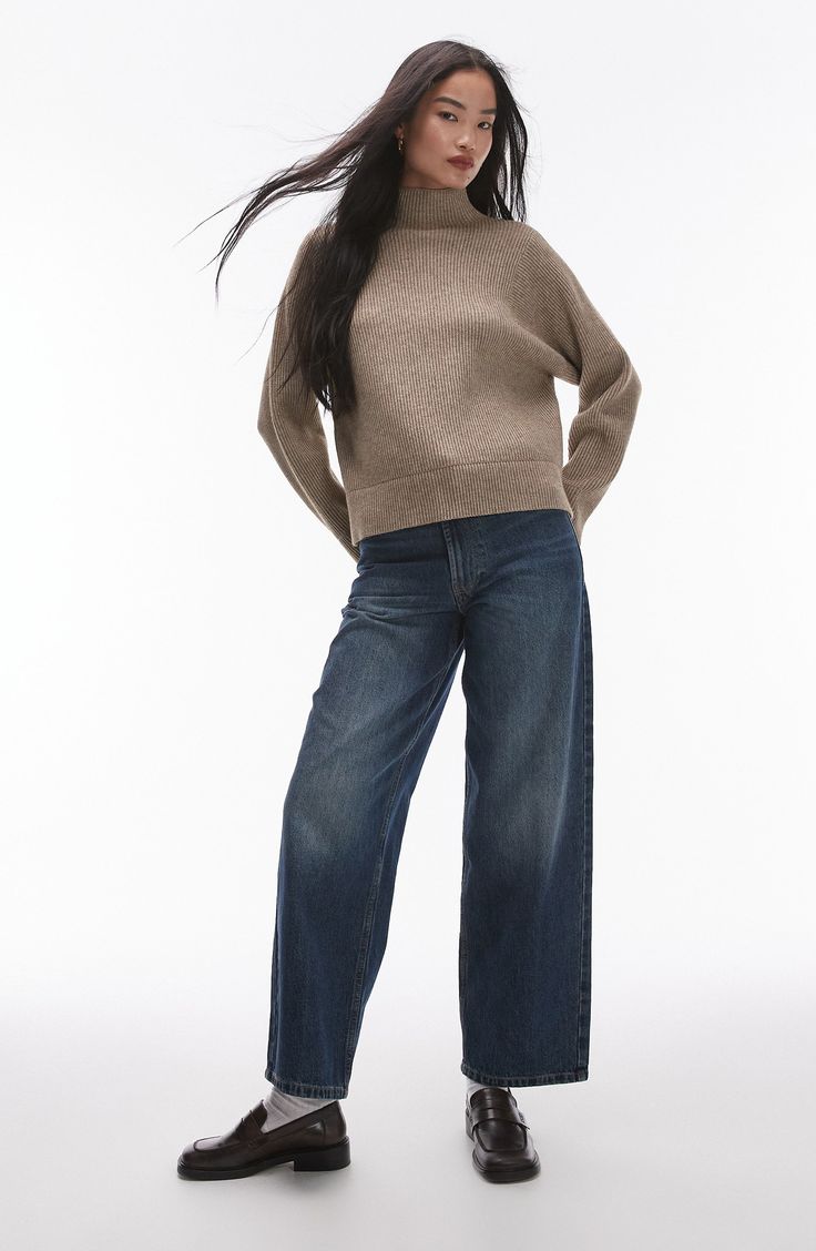 A sleek funnel neck lends cozy energy to this softly ribbed sweater knit in a relaxed fit for unbeatable comfort. Funnel neck Long sleeves 56% viscose, 30% polyester, 14% nylon Machine wash, dry flat Imported Solid Color High Neck Sweater With Relaxed Fit, Relaxed Fit High Neck Turtleneck For Fall, Relaxed Fit High Neck Sweater For Fall, High Neck Relaxed Fit Sweater For Fall, Fall Relaxed Fit Turtleneck, Fall High Neck Relaxed Fit Sweater, Knit Turtleneck Mock Neck Top For Fall, Fall Knit Mock Neck Turtleneck Top, Ribbed Relaxed Fit Turtleneck Sweater