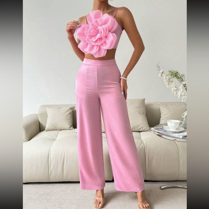 Super Cute And Stylish Ships In 5-10 Business Days Fitted Feminine Two-piece Set, Pink Two-piece Set For Spring, Feminine Two-piece Party Sets, Chic Pink Two-piece Bottoms Set, High Waist Two-piece Party Set, Chic Pink Sleeveless Set, Spring Pink Two-piece Set, Chic Pink Two-piece Set, Feminine Spring Party Sets