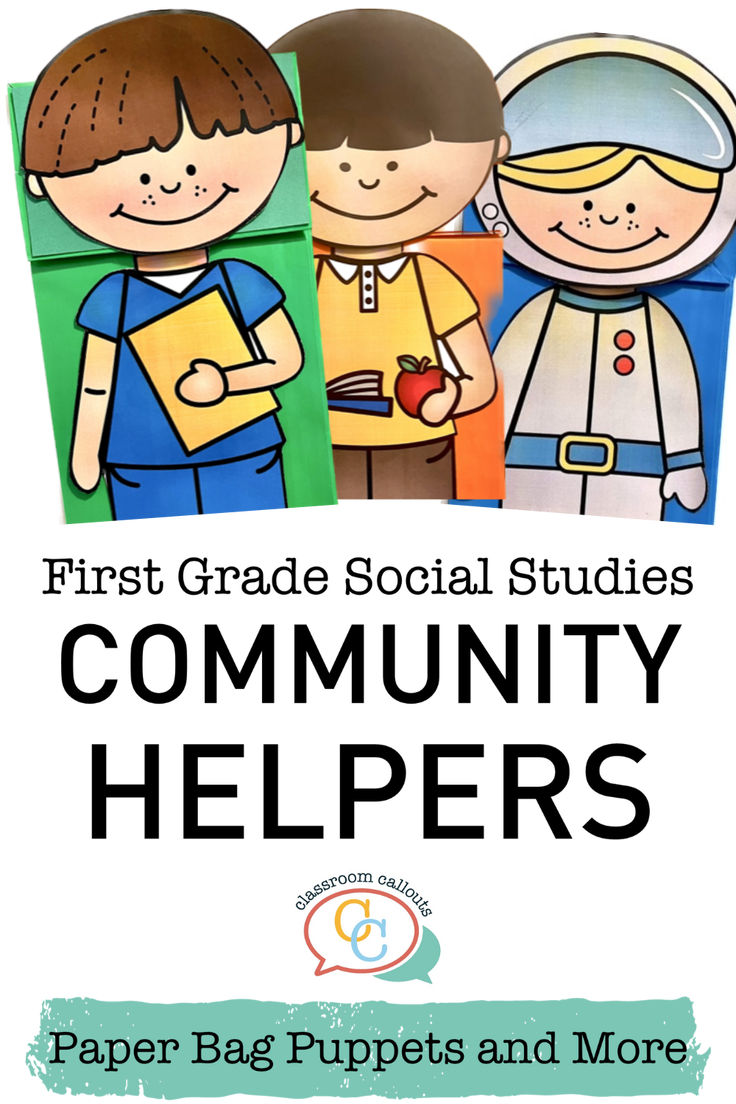 Community Helpers Activities and Crafts Community Anchor Chart First Grade, Community Helpers Lesson Plan, Social Studies Communities, Community Helper Lesson, Anchor Charts First Grade, Community Helpers Kindergarten, Community Helpers Activities, Community Workers, Paper Bag Puppets