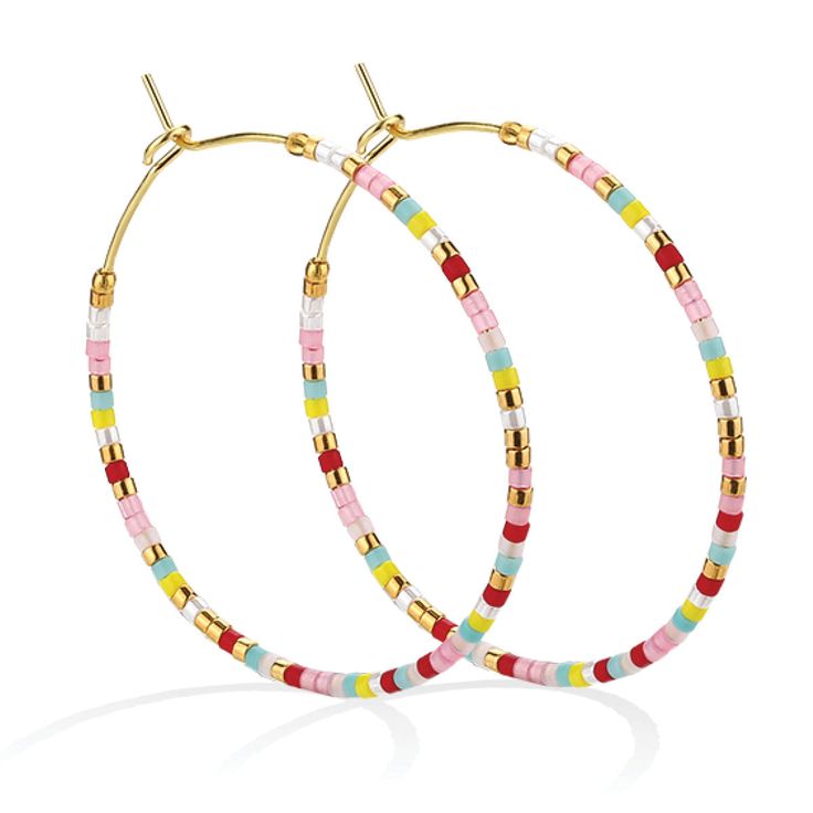 Delicate hoop earrings adorned with genuine Miyuki Delica beads from Japan. Offering a 1.5" drop makes these earrings perfect for just about any desired vibe! And the best part is the fun colors to choose from! Brass PLATED Miyuki Delica Beads from Japan, Assembled in China Trendy Colorful Beaded Hoop Earrings For Gifts, Trendy Nickel-free Beaded Hoop Earrings, Summer Dangle Hoop Earrings With Tiny Beads, Dangle Hoop Earrings With Tiny Beads For Beach, Trendy Hoop Beaded Earrings As Gift, Trendy Dangle Hoop Earrings For Festivals, Trendy Circular Earrings With Colorful Beads, Summer Hoop Earrings With Tiny Beads For Gift, Trendy Hoop Earrings With Tiny Beads