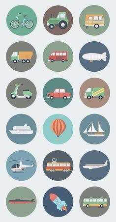 the different types of vehicles are shown in this graphic art printable poster, which includes various