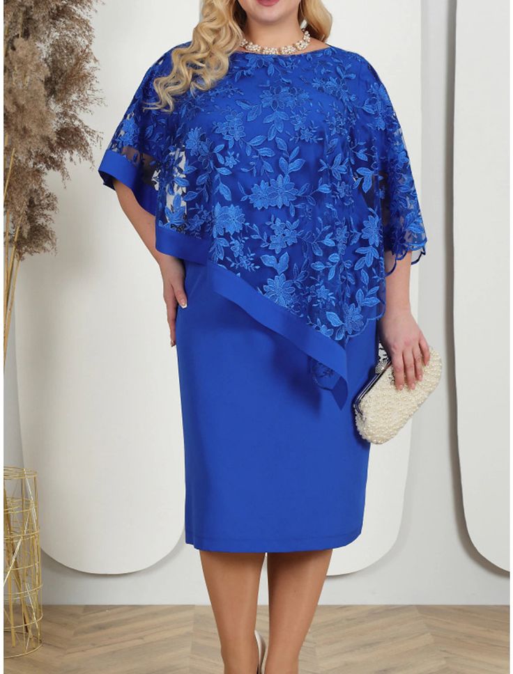 Women's Plus Size Curve Party Dress Lace Dress Cocktail Dress Midi Dress Pink Blue Half Sleeve Floral Lace Summer Spring Fall Crew Neck Fashion Birthday Wedding Guest Vacation Cocktail Dress Midi, Half Sleeve Floral, Fashion Birthday, Midi Dress Pink, Birthday Fashion, Midi Cocktail Dress, Dress Cocktail, Pink Midi Dress, Dress Midi