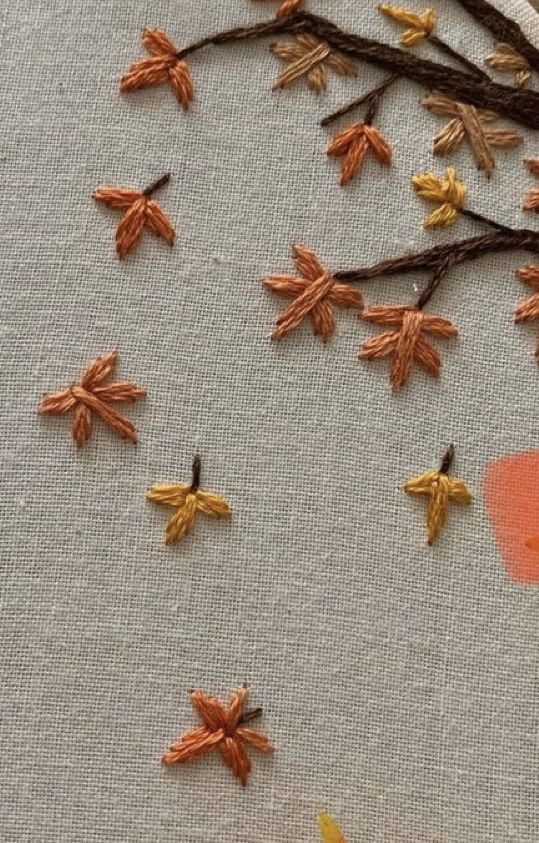 an orange piece of fabric has been stitched onto the back of a white cloth