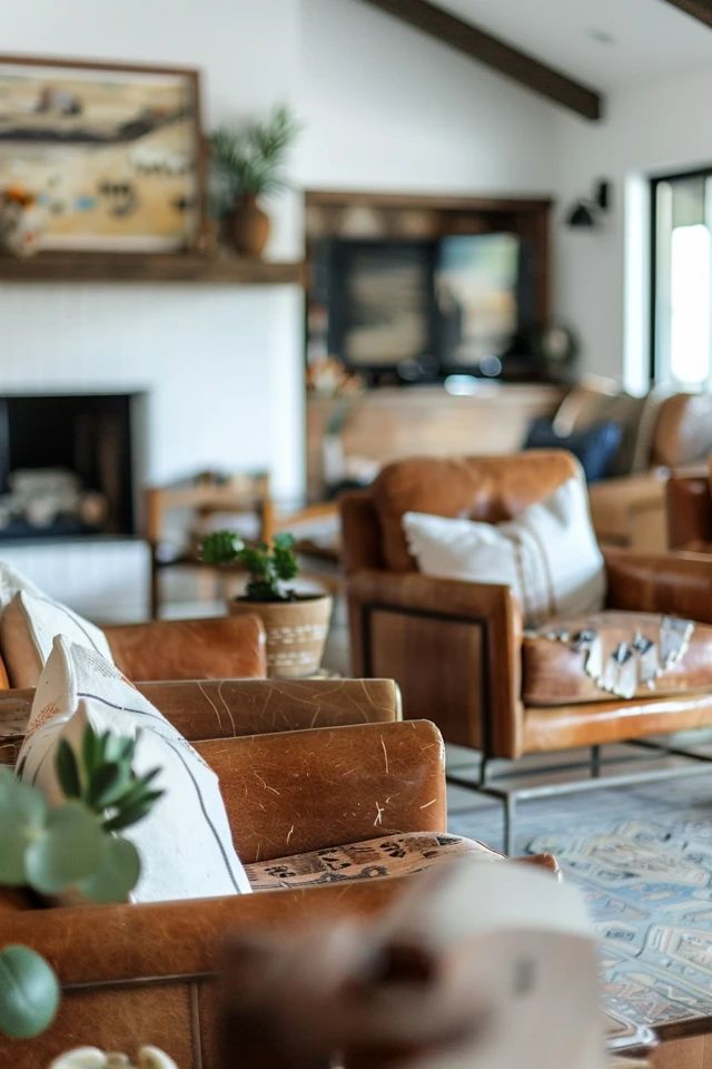 a living room filled with furniture and a fire place