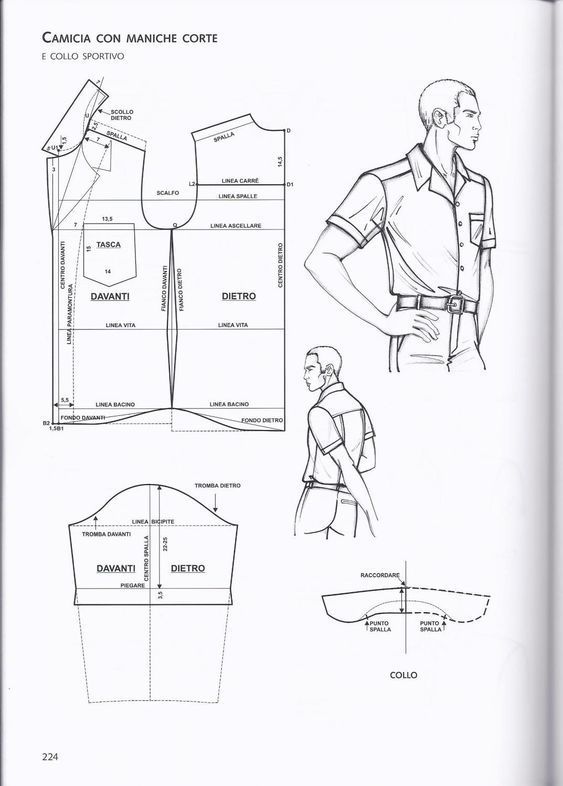 an image of men's shirt and pants sewing pattern for the collared shirt