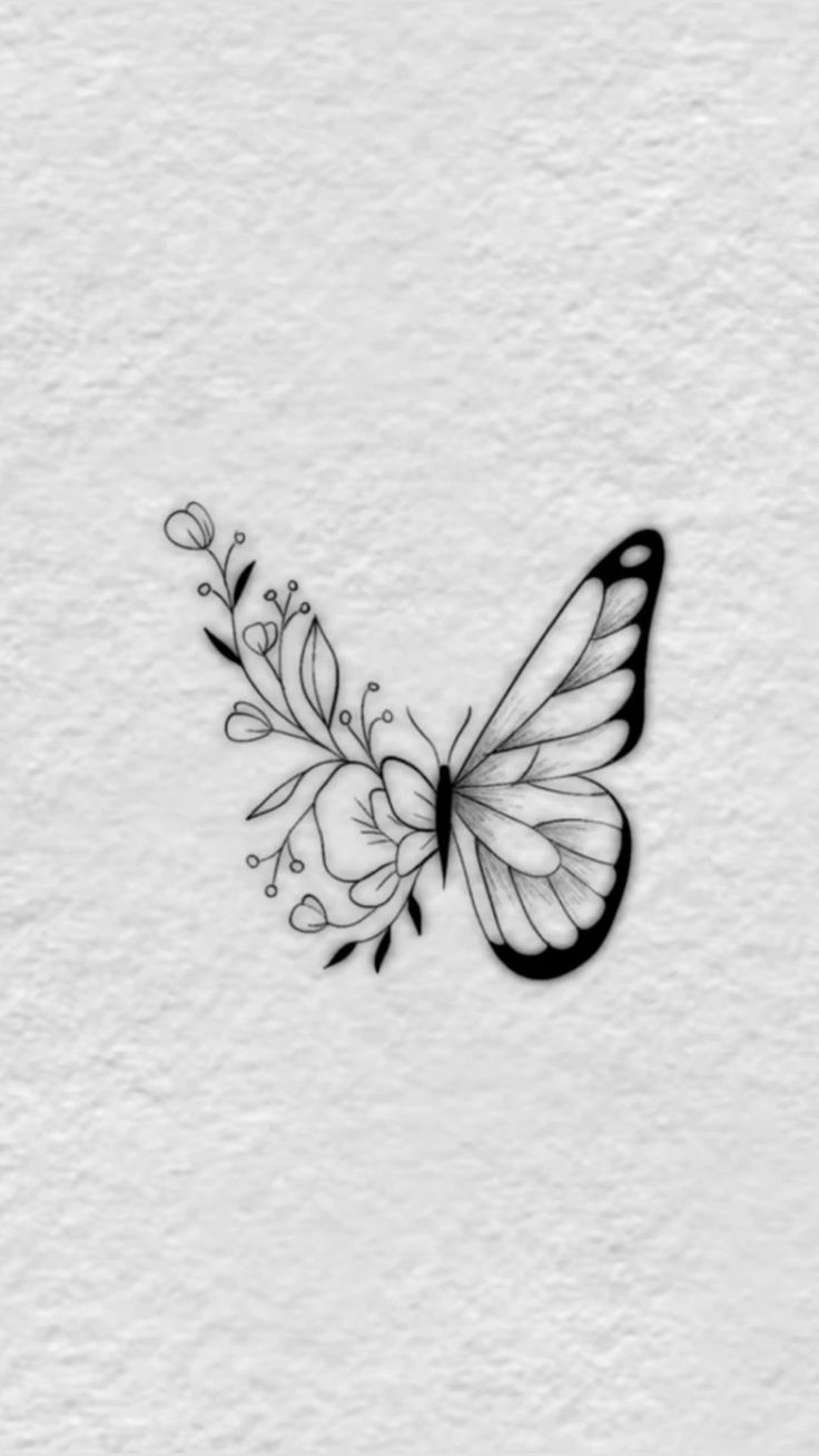 a black and white drawing of a butterfly