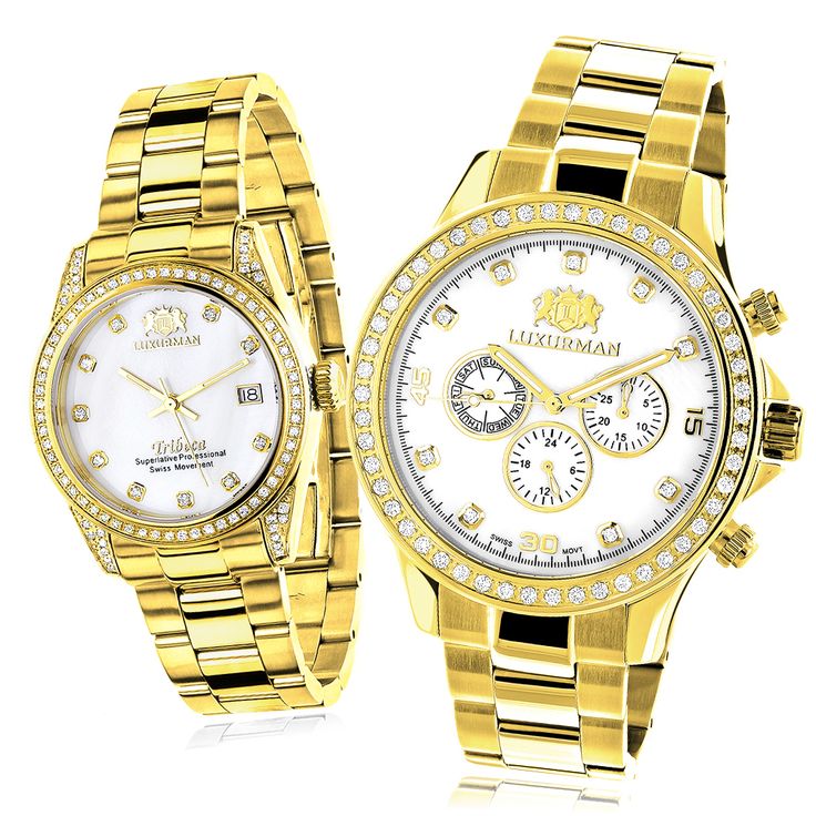 His And Hers Watches, Matching Watches, Jewelry For Him, Couples Jewelry, Diamond Watches Women, Gold Diamond Watches, Diamond Watches, Diamond Watches For Men, Watch Set