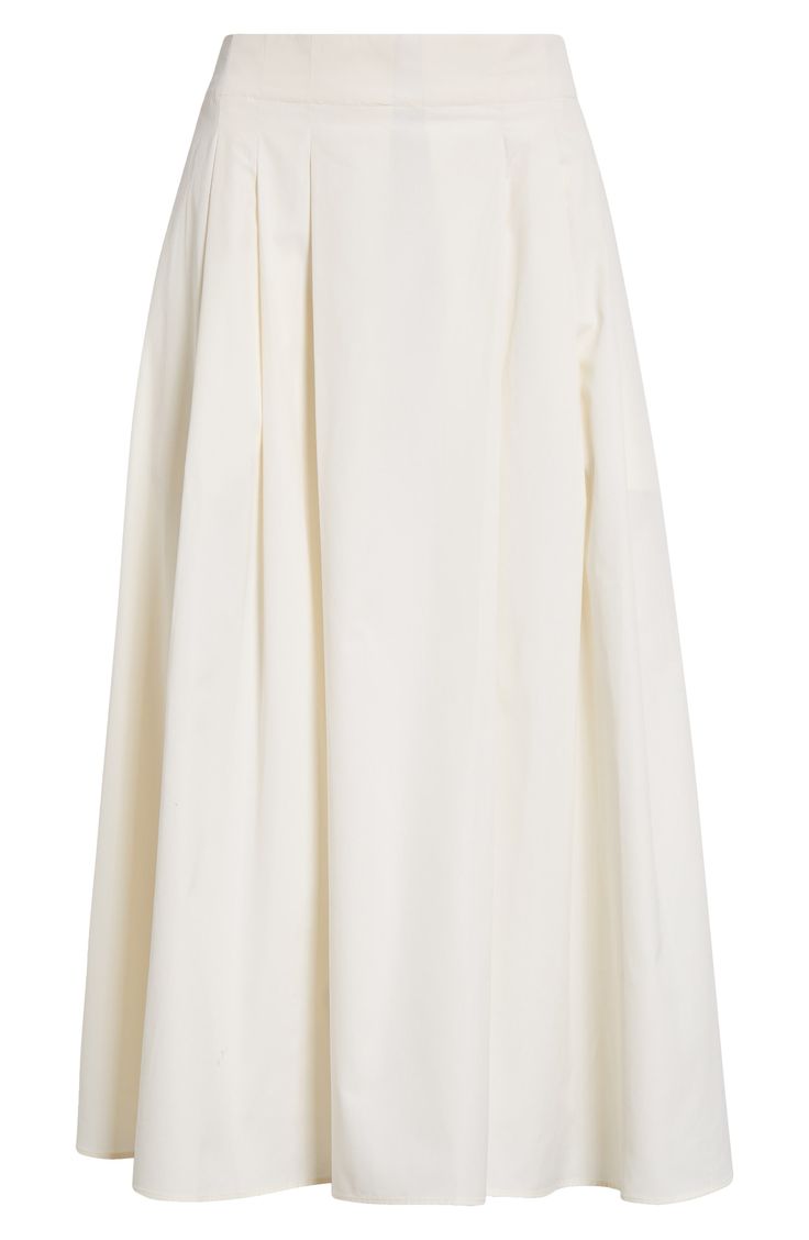 From McManus's prefall '24 collection, this partially pleated sateen skirt features fullness and movement to create subtle yet sweeping entrances. 32 1/2" length (size Medium) Back elastic waist Side-seam pockets 100% organic cotton Dry clean or hand wash, flat dry Made in Portugal Designer Clothing Elegant A-line Maxi Skirt With Pleated Hem, Silk Pleated Flowy Maxi Skirt, Elegant White A-line Pleated Skirt, Silk Accordion Pleated Flowy Skirt, Silk Skirt With Pleated Waist For Work, Silk Workwear Skirt With Pleated Waist, Silk Skirt With Pleated Waist And Relaxed Fit, Classic White Skirt With Accordion Pleats, Silk Accordion Pleats Skirt For Work