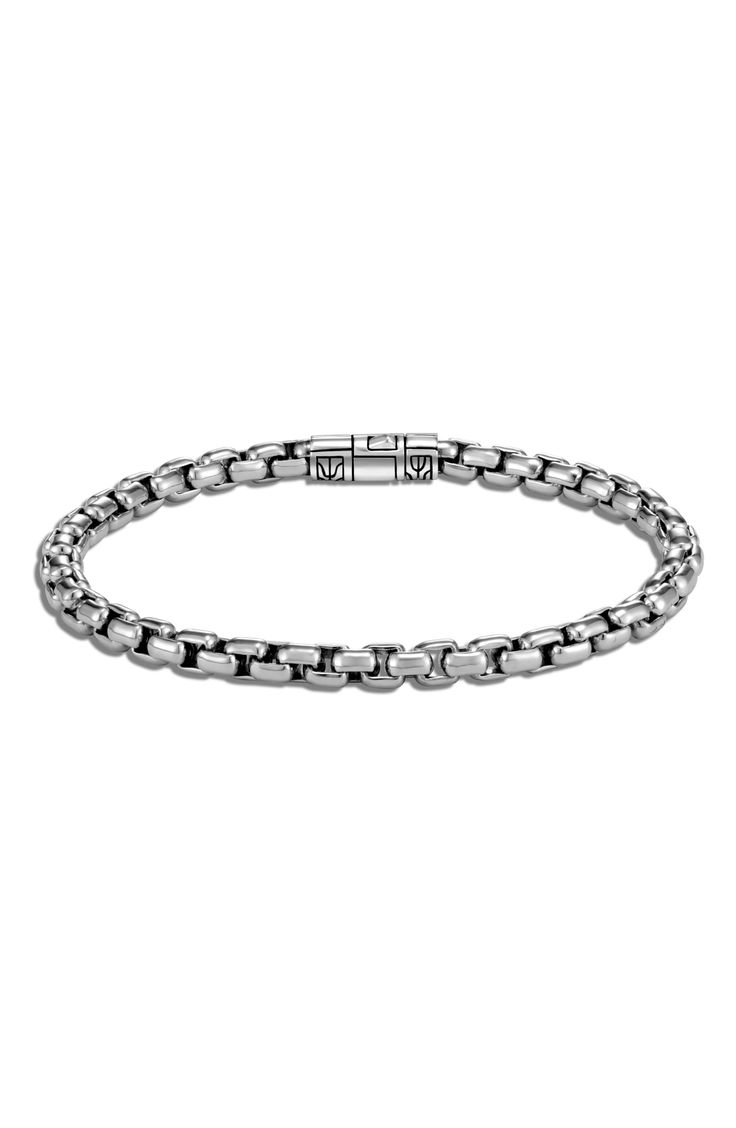 This slim box-chain bracelet in durable sterling silver makes a subtle everyday accessory. Style Name:John Hardy Men's Classic Chain Box Chain Bracelet. Style Number: 6022007. Available in stores. Classic Silver Chain Bracelet With Polished Finish, Classic Link Bracelets With Solid Link Construction, Timeless Sterling Silver Chain Bracelet With Polished Finish, Timeless Sterling Silver Bracelet With Rectangular Links, Classic Box Chain Link Bracelets, Minimalist Polished Chain Link Bracelet, Classic Sterling Silver Bracelets With Polished Finish, Luxury Sterling Silver Box Chain Bracelet For Formal Occasions, Timeless Sterling Silver Chain Bracelet With Solid Links