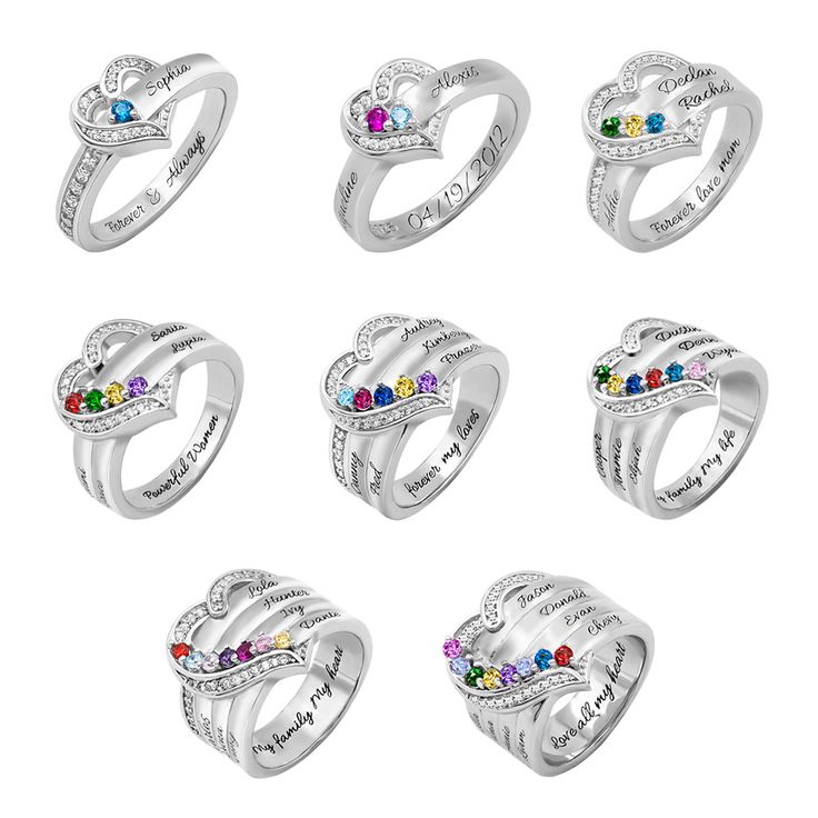 Personalized Heart Birthstone Ring Family Ring Gift for Her - GetNameNecklace Silver Heart Birthstone Ring For Mother's Day, Heart Shaped Silver Birthstone Ring For Mother's Day, Silver Heart-shaped Birthstone Ring For Mother's Day, Adjustable Heart Cut Rings For Mother's Day, Personalized Silver Heart-shaped Birthstone Ring, Heart Ring With Birthstone For Birthday And Mother's Day, Sterling Silver Heart Ring For Birthday And Valentine's Day, Personalized Silver Birthstone Ring For Valentine's Day, Heart Birthstone Ring For Birthday And Mother's Day