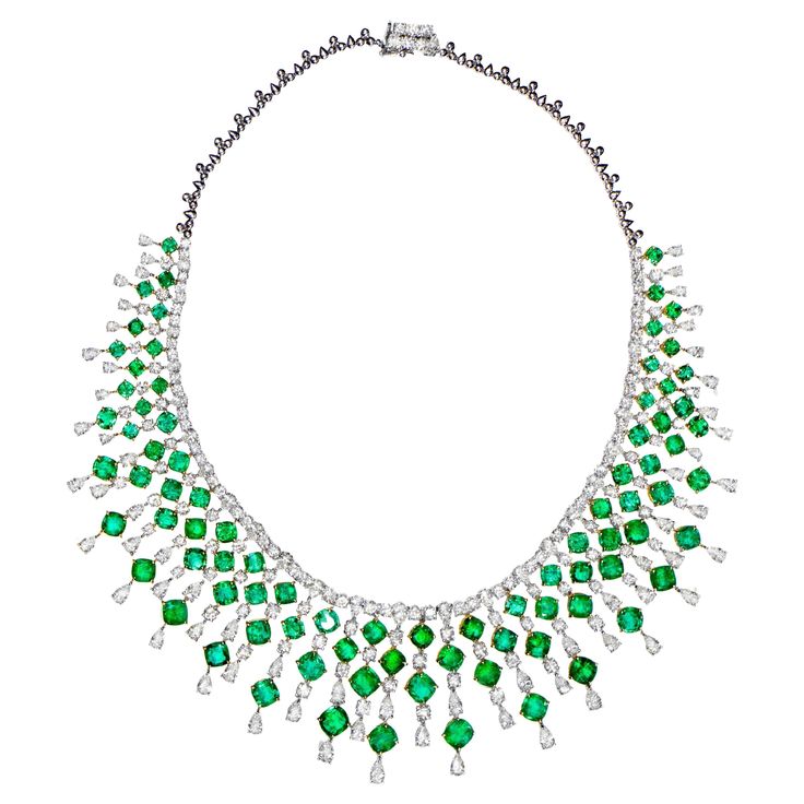 It comes with the Gemological Appraisal by GIA GG/AJP All Gemstones are Natural Emeralds = 75.25 Carats Diamonds = 44.85 Carats Clarity: E-G; Clarity: VVS-SI Metal: 18K Gold Necklace Length: 18 inches Necklace Drop: 2 inches 1stdibs Jewelry, Art Deco Emerald, Gold For Sale, 18k Gold Necklace, White Gold Necklaces, Expensive Jewelry, Emerald Stone, Multi Strand Necklace, Gorgeous Jewelry