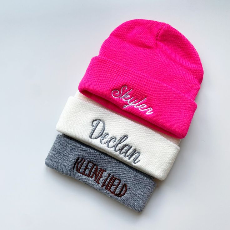 🎁 Custom Embroidery Beanie 🎁 Celebrate in style with our personalized baby beanies! Perfect for newborns and available in matching sizes for kids and adults, these cozy hats make for a thoughtful baby shower gift or a charming Christmas present. Choose from a variety of custom embroidery options to make each beanie uniquely yours. Order today and keep everyone warm and stylish!  Expedited Shipping: https://www.etsy.com/listing/1500396927/expedited-shipping 3 SIZES S (3M-1Y): head size 12 1/2 in (32 cm) M (1-6Y): head size 15 1/2 in (40 cm) L (Adult): head size 21 in (54 cm) White Embroidered Hat For Gift, White Embroidered Beanie Hat, Personalized Winter Hats For Gifts, Personalized Winter Hats As Gifts, Personalized White Hat As Gift, Gift Beanie One Size Fits Most, One Size Fits Most Beanie Gift, One Size Fits Most Beanie Hats For Gifts, One Size Fits Most Beanie Hat As Gift