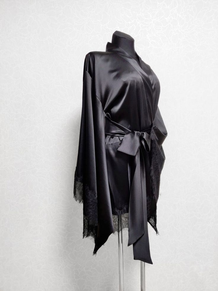 Silk kimono robe Silk kimono satin robe Black silk kimono | Etsy Silk Bridal Robe, Silk Robe Long, Robe Silk, Bridal Nightgown, Satin Wedding Gown, Night Gowns, Silk Kimono Robe, Black Kimono, Kimono Sleeves