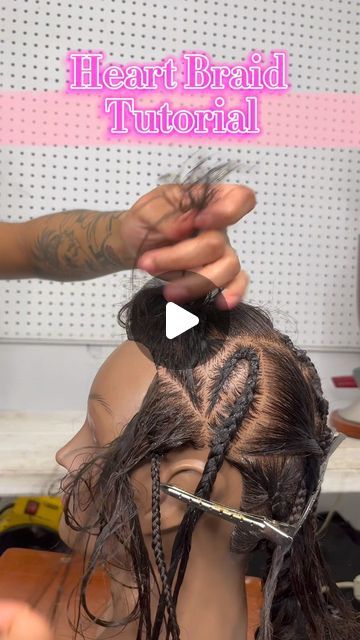 Heart Tutorial Hair, How To Do The Heart Braid Tutorial, Braid Heart Tutorial, How To Part A Heart In Hair, How To Do The Heart Braid, How To Do The Heart Hairstyle, Hair Heart Tutorial, Cornrows Heart Design, Braided Hairstyles With Heart Design