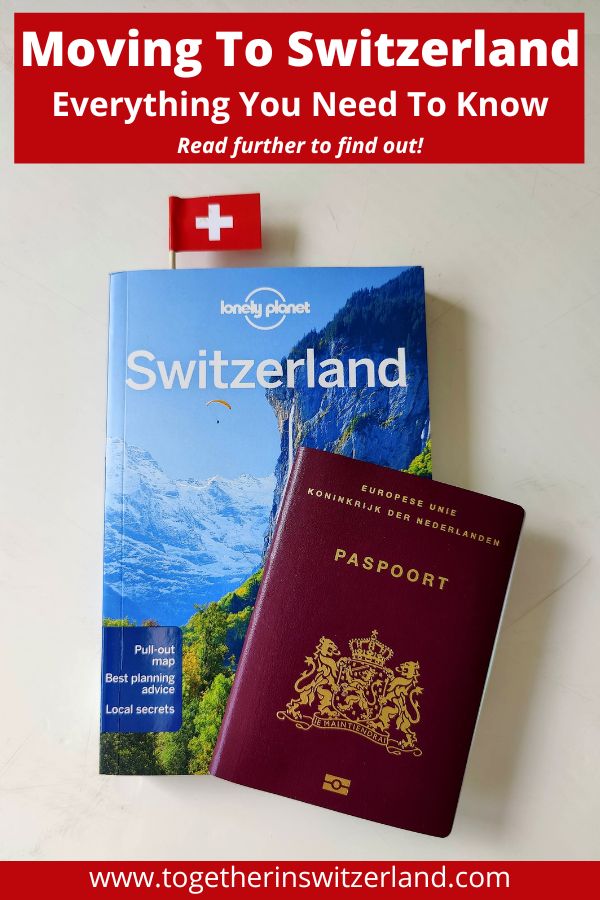 a swiss passport and a red cross book with the title moving to switzerland everything you need to know