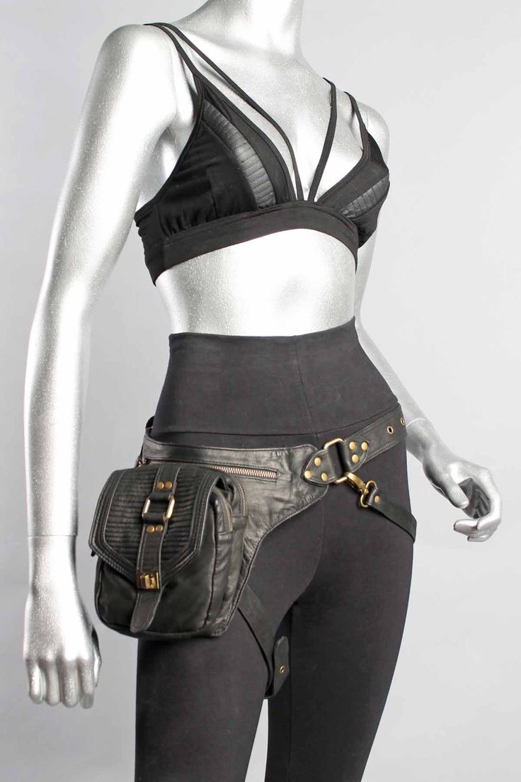 Hipstirr Hercules Utility Belt - Utility Belts - One Size / Black/Brass - FIVE AND DIAMOND Utility Belt Concept Art, Fantasy Clothing Design, Leg Holster, Leather Utility Belt, Thigh Bag, Festival Belt, Mission District, Leg Straps, Leather Detailing