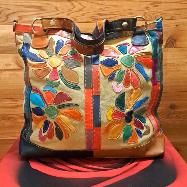 Nwot - Stylish Genuine Leather And Material Handbag - With Floral Leather Pieces Design - Along With Studded Decor - Top Zip Closure - One Large Inside Zip Pocket - Two Inside Slides - All Reasonable Offers Welcome! Beige Bag With Leather Backing For Everyday Use, Multicolor Leather Shopping Bag, Multicolor Satchel Hobo Bag For Shopping, Multicolor Leather Bag With Adjustable Strap, Vintage Multicolor Satchel With Leather Handles, Multicolor Leather Satchel With Large Capacity, Rectangular Multicolor Hobo Bag For Errands, Vintage Multicolor Bag With Adjustable Strap, Multicolor Large Capacity Leather Satchel