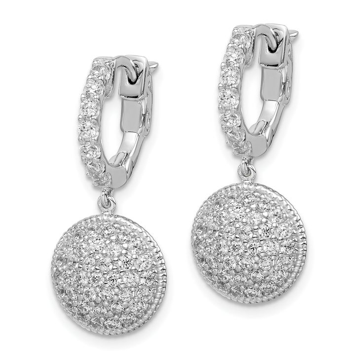 Sterling Silver Rhodium Plated Cubic Zirconia Hinged Hoop Dangle Flower Earrings Average Weight 5.08 gm, Width of Item 10 MM Elegant Round Huggie Earrings With Sterling Silver Clasp, White Gold Sterling Silver Clip-on Diamond Earrings, White Gold Clip-on Diamond Earrings In Sterling Silver, Elegant Huggie Jewelry With Sterling Silver Clasp, Sterling Silver Clip-on Diamond Earrings, Silver Clip-on Drop Huggie Earrings, Hoop Dangle Earrings, Sterling Silver Hoops, Fine Jewelry Gift