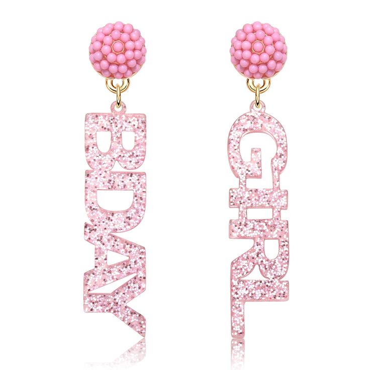 PRICES MAY VARY. These birthday earrings are a must to get the birthday girl for to wear to all her parties. The acrylic earrings say BDAY and GIRL in a pink acrylic with pink beads at the top. They are lightweight, which makes for a comfy and easy wear. If you're wanting to make yourself feel extra special on their big day, our Happy Birthday Earrings are for you! Looking for something special to wear to your next birthday celebration? Look no further than our happy birthday earrings! These uni Cute Party Earrings For Mother's Day, Cute Earrings For Mother's Day Party, Trendy Birthday Earrings For Pierced Ears, Pink Drop Earrings For Birthday, Trendy Dangle Jewelry For Birthday, Cute Beaded Jewelry For Party, Beaded Dangle Jewelry For Birthday, Cute Earrings For Birthday And Mother's Day, Pink Fun Jewelry For Party