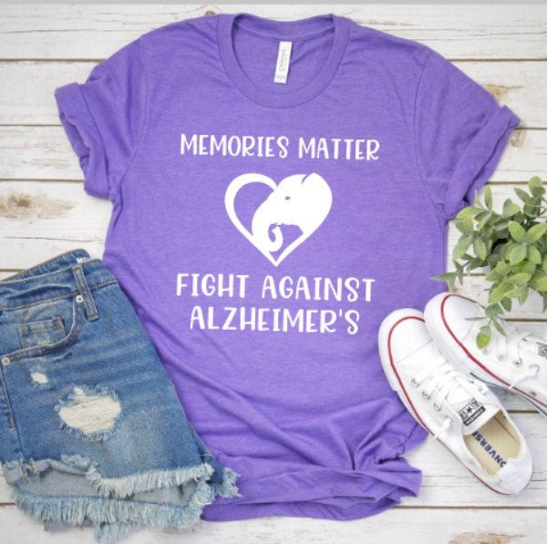 Excited to share this item from my #etsy shop: Alzheimer's shirt, memories matter shirt Alzheimer’s Walk Shirt, Casual Pre-shrunk T-shirt For Awareness Events, Cotton Graphic Print Shirt For Awareness Events, Cotton Shirt With Graphic Print For Awareness Events, Pre-shrunk Graphic Tee For Awareness Events, Casual Graphic T-shirt For Awareness Events, Casual T-shirt With Graphic Print For Awareness Events, Casual Graphic Print T-shirt For Awareness Events, Purple T-shirt For Awareness Events With Letter Print