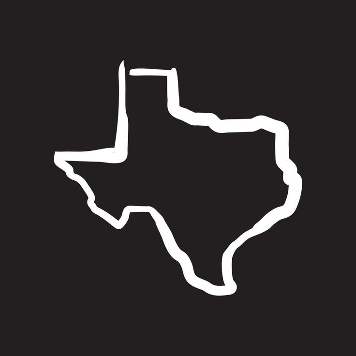 a white outline map of texas on a black background