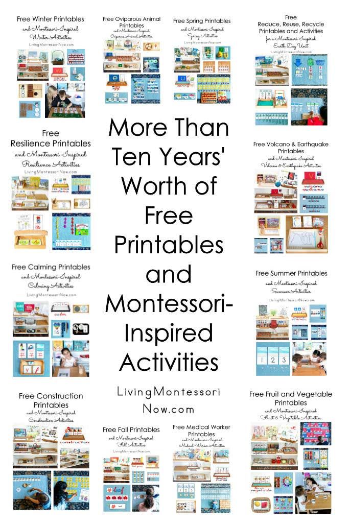 a poster with the words more than ten years worth of free printables and montesso