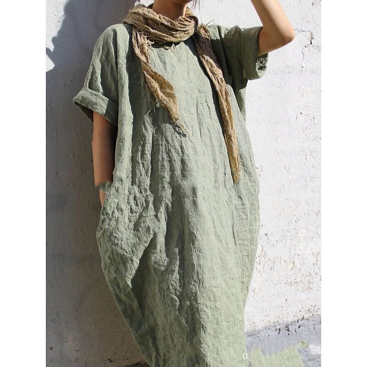 Lino Inspiration, Loose Summer Dress, Long Sundress, Styl Boho, Loose Dress, Casual Summer Dresses, Linen Women, Kimonos, Half Sleeves