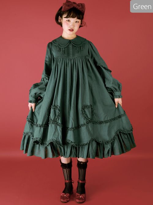 High Waist Doll Collar Pure Color Classic Lolita Long Sleeve Long Dress Vintage Halloween Dress With Doll Collar, Vintage Doll Collar Dress For Cosplay, Gothic Doll Collar Dress For Costumes, Gothic Dress With Ruffles And Doll Collar, Gothic Doll Collar Costume Dress, Otome Fashion, Long Sleeve Long Dress, Sleeve Long Dress, Classic Lolita