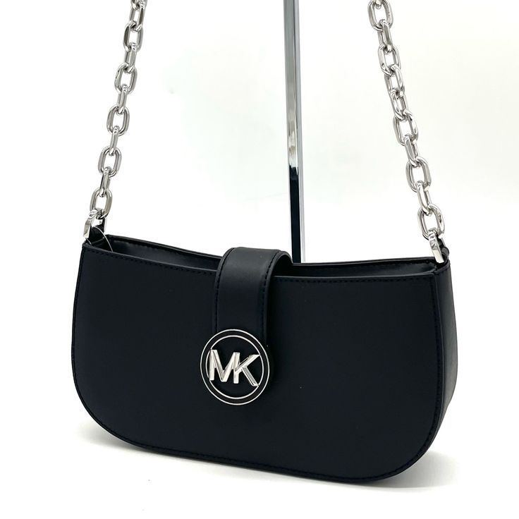 Brand New With Tag Michael Kors Carmen Small Pouchette Crossbody Bag Color: Black Material: Saffiano Silver-Tone Hardware Chain Handle Flap With Magnetic Snap Button Closure Interior Features: 1 Wall Pocket 9.25”W X 4.5”H X 2.75”D Chic Bags With Silver-tone Logo Plaque For Everyday Use, Classic Shoulder Bag With Silver-tone Logo Plaque, Shoulder Bag With Silver-tone Logo Plaque For Everyday Use, Black Bag With Silver-tone Logo For Everyday Use, Classic Black Shoulder Bag With Silver-tone Logo, Modern Silver Shoulder Bag With Logo Hardware, Chic Black Bag With Silver-tone Logo Plaque, Evening Leather Bag With Silver-tone Logo Plaque, Chic Evening Bag With Silver-tone Logo Plaque