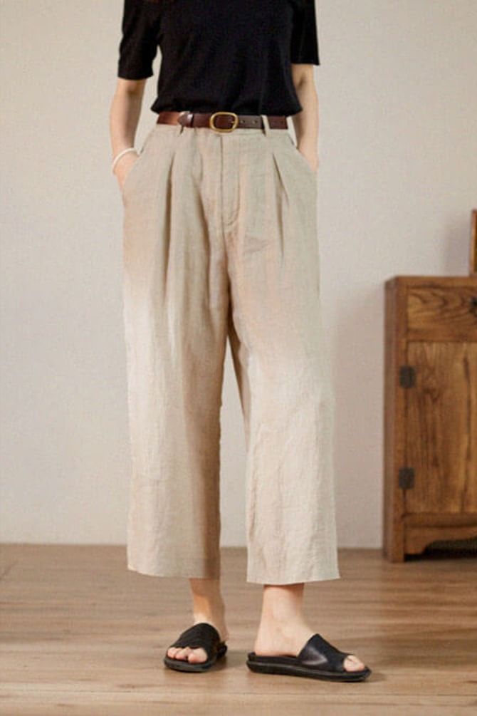 #anklepants #linen #flaxclothing #trousers Wide Leg Pants For Workwear In Solid Color, Summer Wide Leg Work Pants Solid Color, Summer Wide Leg Work Pants In Solid Color, Solid Summer Pants With Buttons, Summer Solid Pants With Buttons, Khaki Solid Color Bottoms For Workwear, Khaki Bottoms For Workwear, Summer Straight Pants With Button Closure, Casual Ankle-length Pants With Buttons