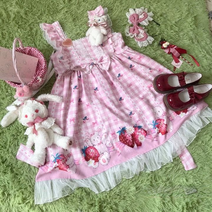 This Sweet Lolita Pink Strawberry Bunny Dress is a must-have for any Lolita fashion enthusiast. Crafted with a comfortable, soft material, and adorned with a cute strawberry bunny print, this dress is perfect for any occasion. Whether you’re attending a meetup or just looking for a stylish new piece for your wardrobe, this dress will help you stand out. Black Princess Dress, Strawberry Bunny, Bunny Dress, Dresses 2022, Vintage Bunny, Cute Strawberry, Bunny Designs, Bunny Print, Zooey Deschanel