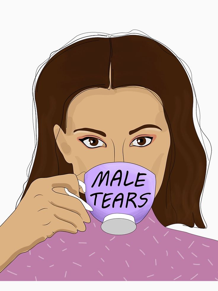 a woman holding a cup with the words male tears on it