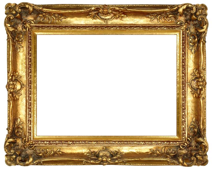 an old gold frame with ornate carvings on the edges and sides, isolated against a white background