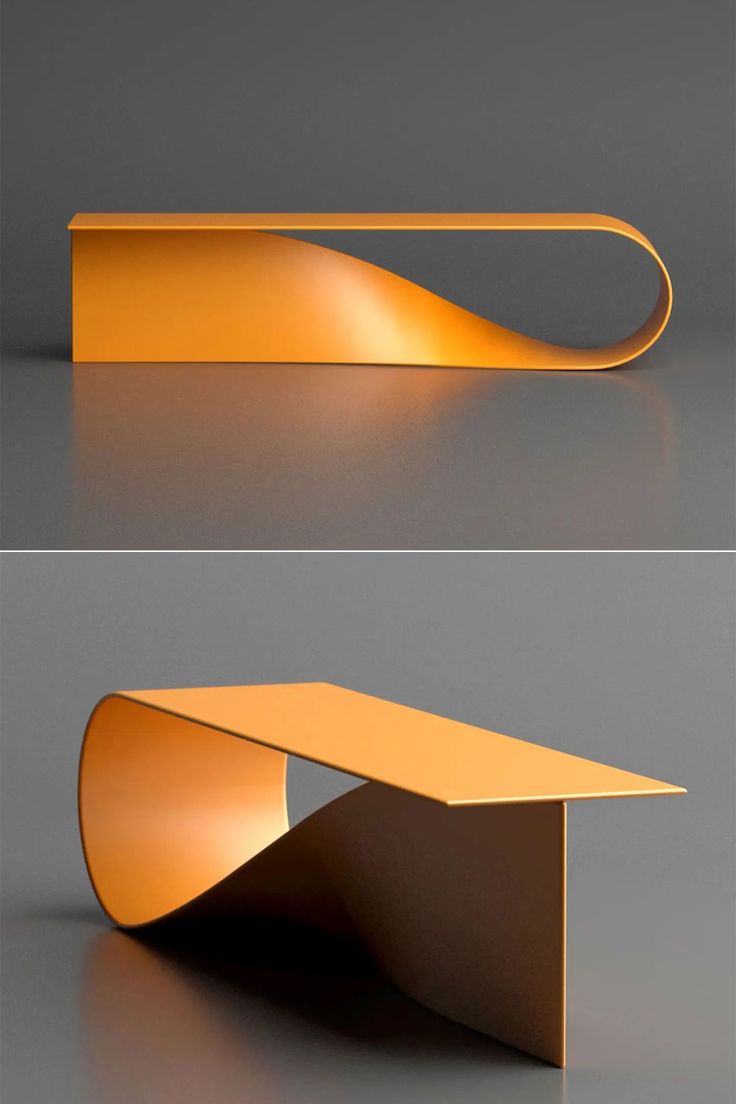 Deniz Aktay Bends Single Metal Stripe Into a Sculptural Low Coffee Table Interesting Furniture Creative, Bent Metal Furniture, Interesting Table Design, Sign Design Ideas, Creative Coffee Table Ideas, Creative Furniture Design, New Furniture Design, Product Design Ideas, Interior Design Table