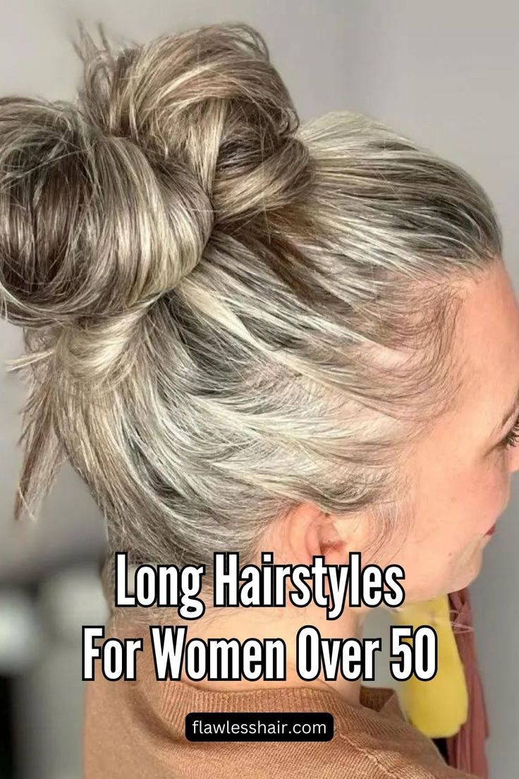 High messy Bun Messy Bun From Ponytail Hairstyles, Messy Hair Look Women, Birthing Hairstyles For Women, Messy Bun Over 50, Messy Hair Buns For Long Hair, Bun Messy Hairstyles, Easy Messy Hairstyles For Long Hair, How To Messy Bun Long Hair, How To Make A Messy Bun With Long Hair