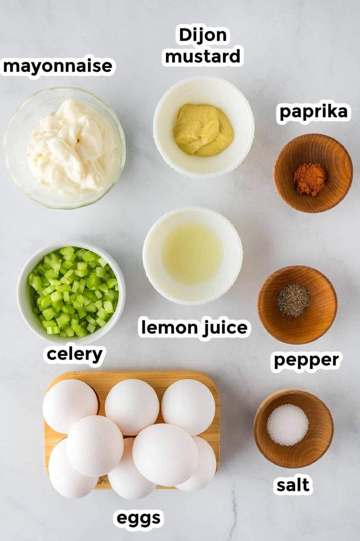 the ingredients to make this recipe include eggs, mayonnaise, lemon juice, celery, and pepper