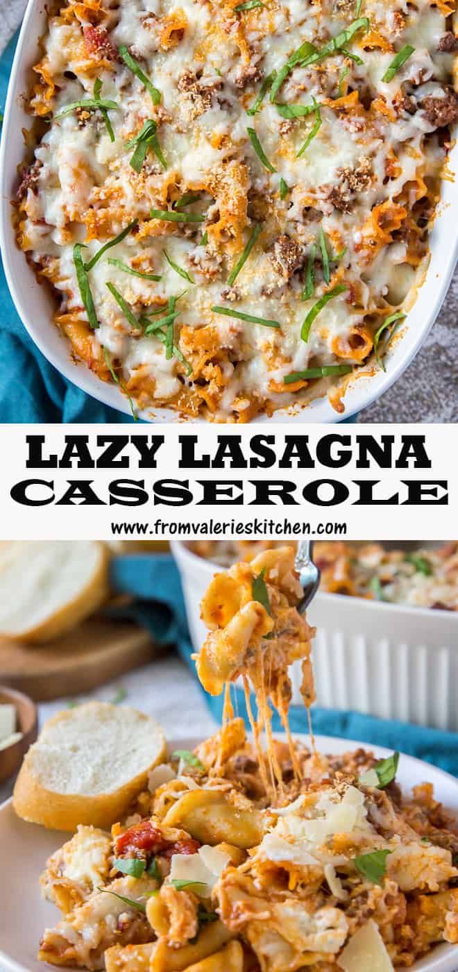 two pictures showing different types of lasagna casserole with cheese and vegetables