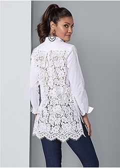 Fitted Long Sleeve Tops With Scalloped Edges, Workwear Button-up Blouse With Lace Cuffs, Workwear Blouse With Lace Cuffs And Button-up, Button-up Blouse With Lace Cuffs For Work, Fitted Lace Trim Top For Work, Chic Spring Blouse With Scalloped Lace, Elegant Fitted Blouse With Scalloped Edges, Elegant Blouse With Scalloped Edges, Chic Scalloped Lace Blouse For Spring